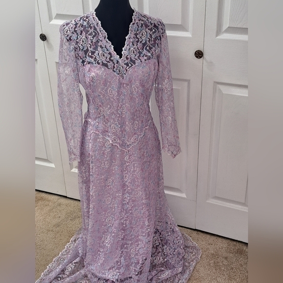 Formal Lavender & Light Blue Lace Gown - Picture 1 of 13